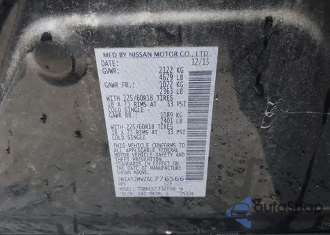 2016 Nissan Rogue Sl z USA, uszkodzony, nr VIN 5N1AT2MV2GC776566